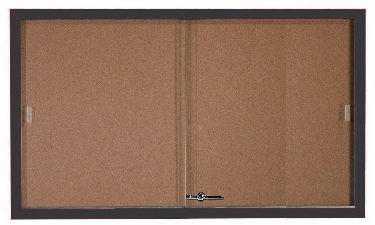 Aarco Bronze Anodized Powder Coat Frame Enclosed Bulletin Board with Sliding Glass Doors, 36 inch Height x 60 inch Width