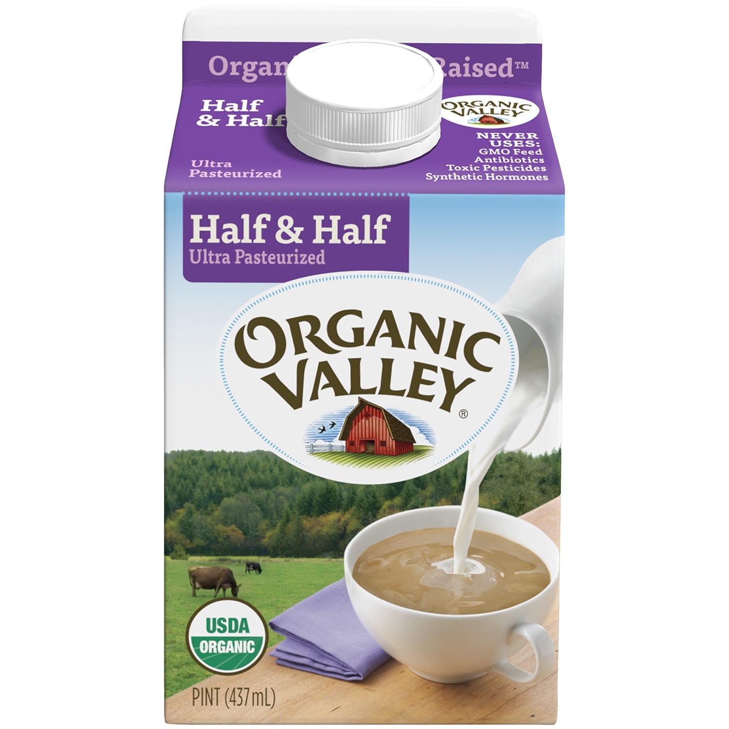 Organic Valley Ultra Pasteurized Half and Half Milk, 16 Fluid Ounce -- 12 per case