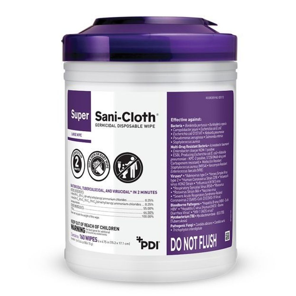 PDI Super Sani Cloth 55 Percent Alcohol Germicidal Disposable Wipes, 7.5 x 15 inch -- 450 per case.