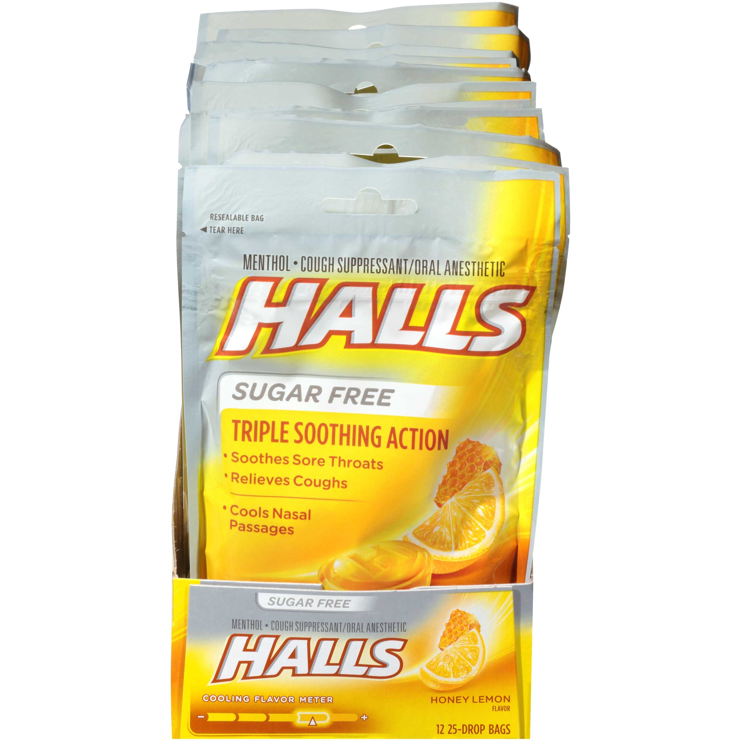 Halls Sugar Free Honey Lemon - 25 count bag, 48 per case