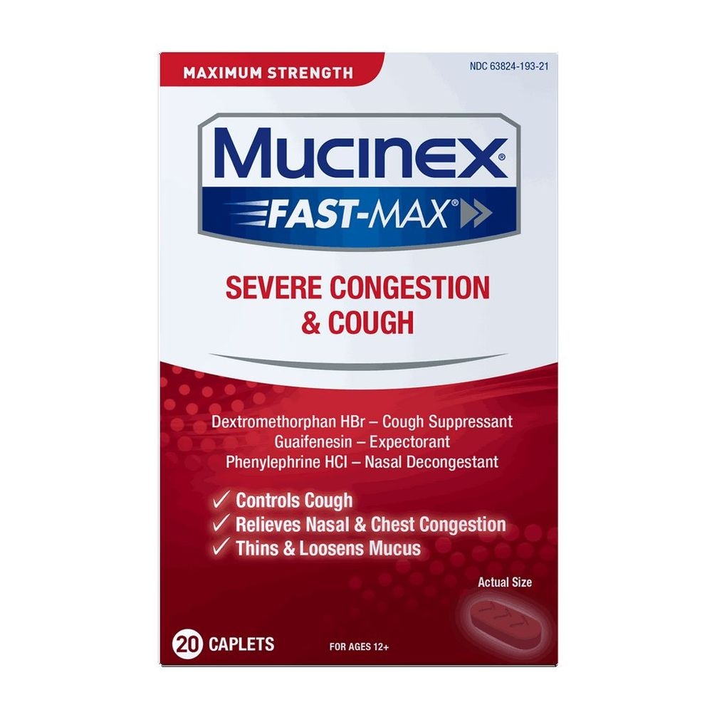 Mucinex Fast Max Cold and Cough Medicine Plus Caplets, 20 count -- 24 per case