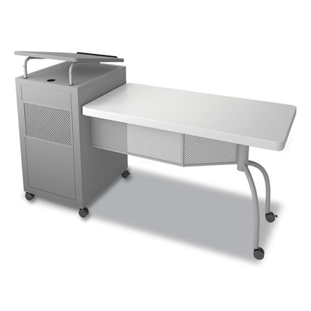 Oklahoma Sound Edupod Gray Hammer Tone Teachers Desk and Lectern Combo, 24 x 68 x 45 inch