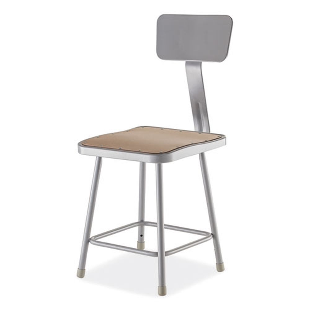 NPS 6300 Series Brown Seat Gray Back and Base 17.5 inch Seat Height HD Square Seat Stool with Backrest, Supports 500 Pound