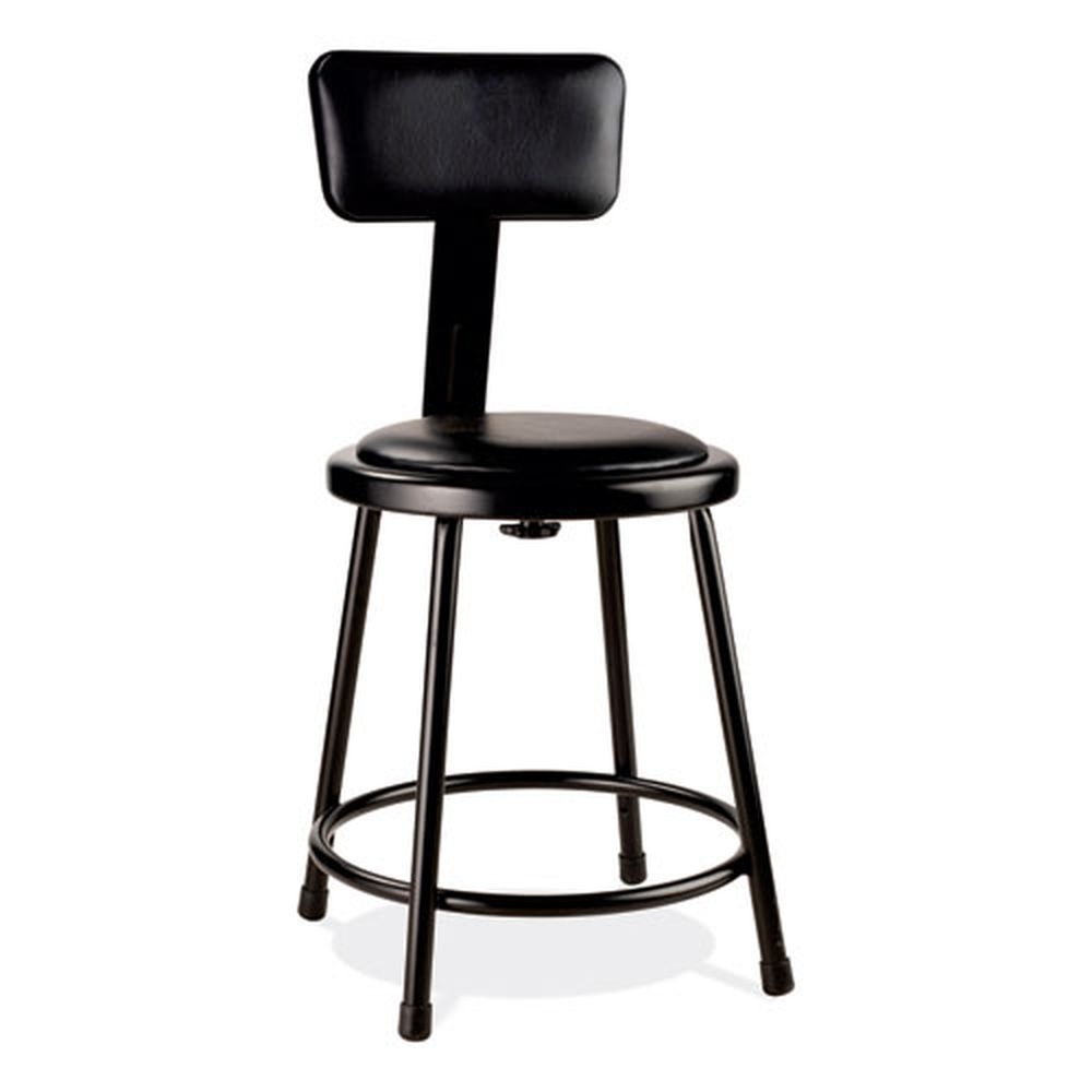 NPS 6400 Series 18 inch Seat Height Black Seat Back and Base Heavy Duty Vinyl Padded Stool with Backrest, Supports 300 Pound