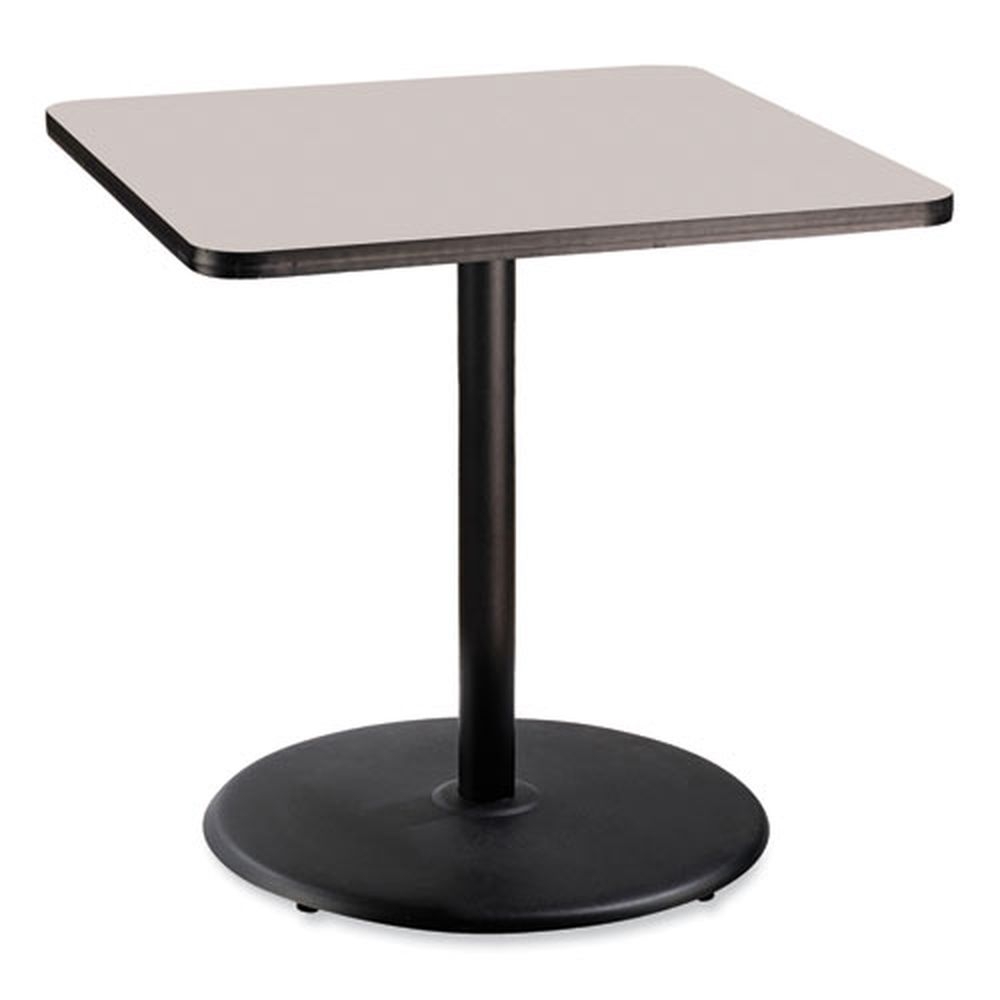 NPS Square Gray Nebula Top and Black Round Base Cafe Table, 36 x 36 x 36 inch