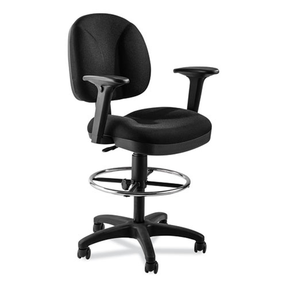 NPS 25.5 inch to 35.5 inch Seat Height Black Seat Back and Base Comfort Task Stool with Arms, Supports Up to 300 Pound