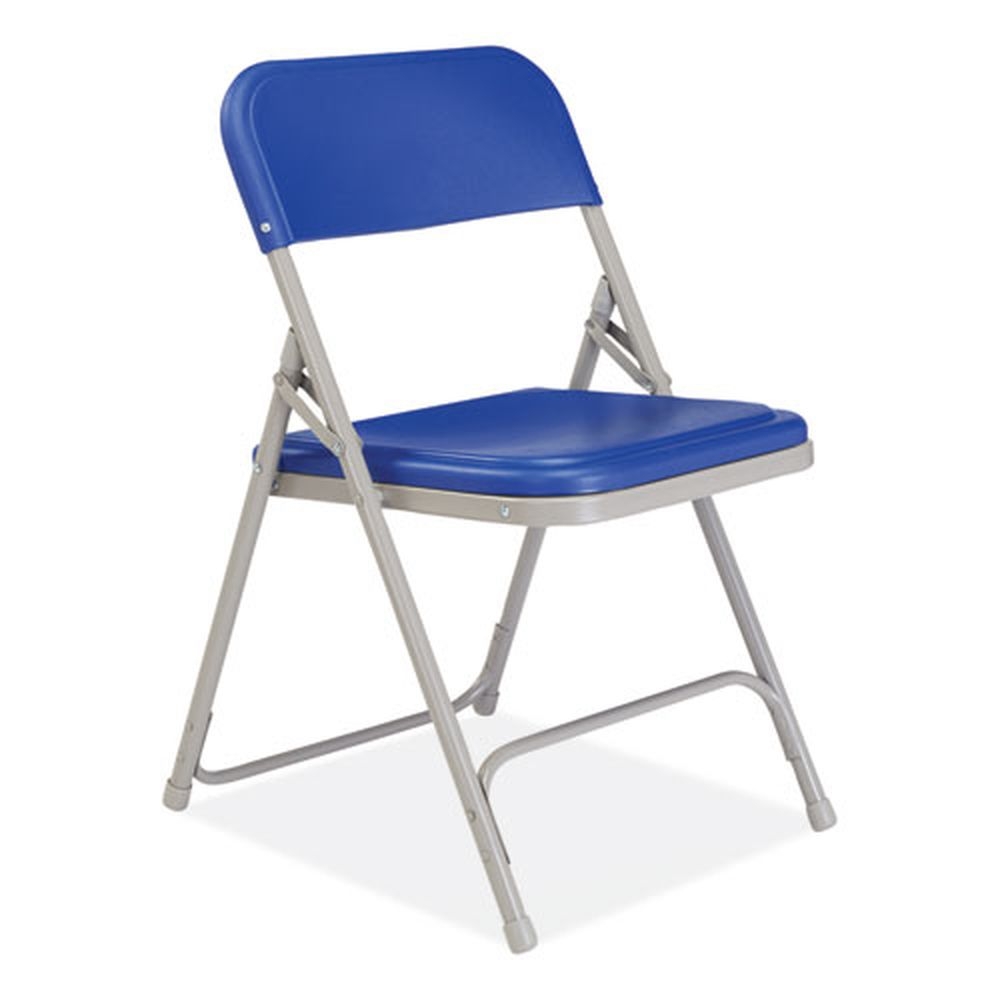 NPS 800 Series Blue Seat/Back Gray Base Premium Plastic Folding Chair with 18 inch Seat Height, Supports 500 Pound -- 4 per case