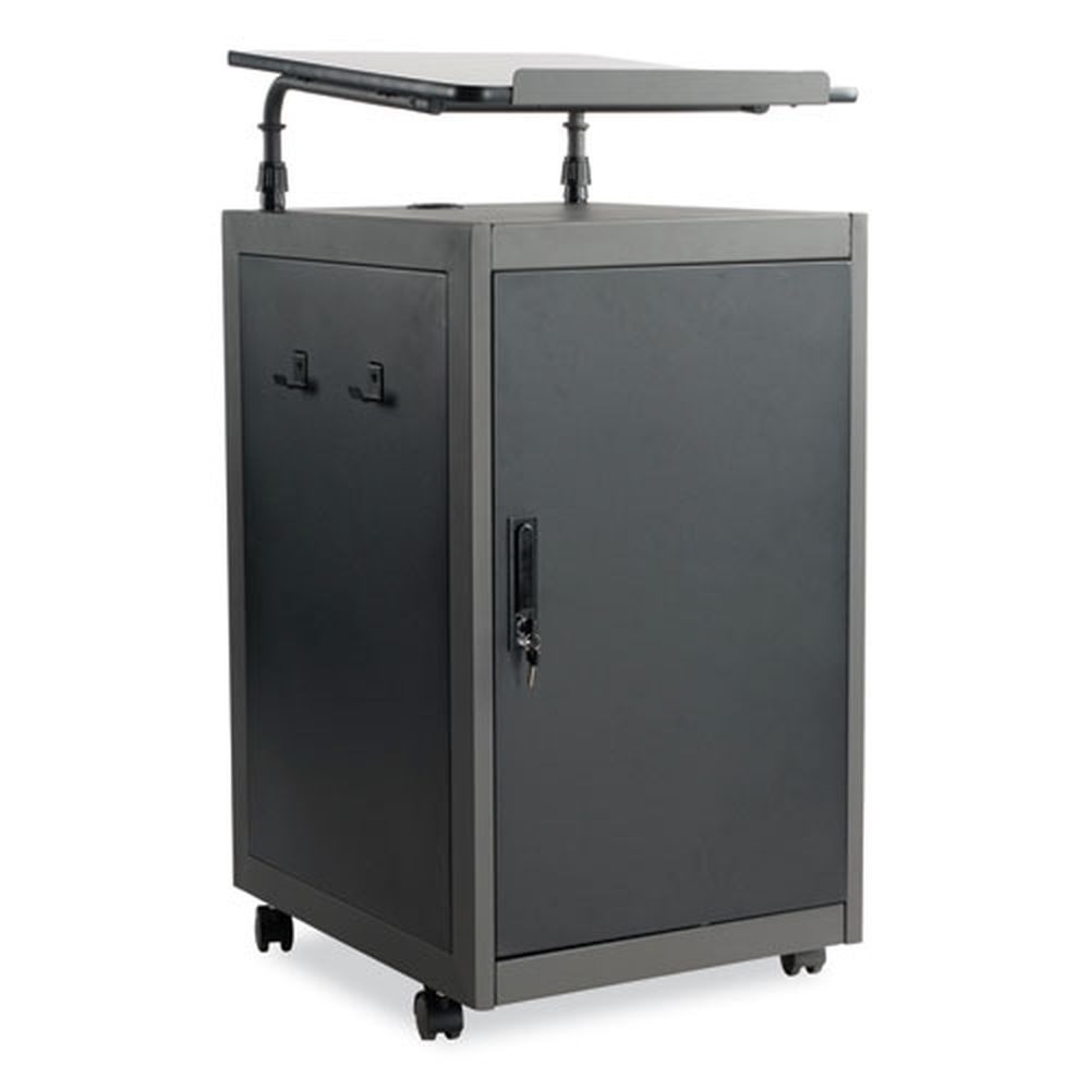 Oklahoma Sound Charcoal Slate/Black Teacher's WorkPod Lectern, 20 x 24 x 41 inch