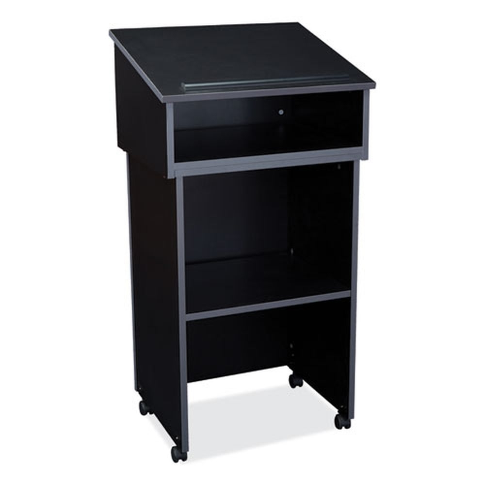 Oklahoma Sound Black Tabletop Lectern and AV Cart/Lectern Base, 23.75 x 19.87 x 47.5 inch