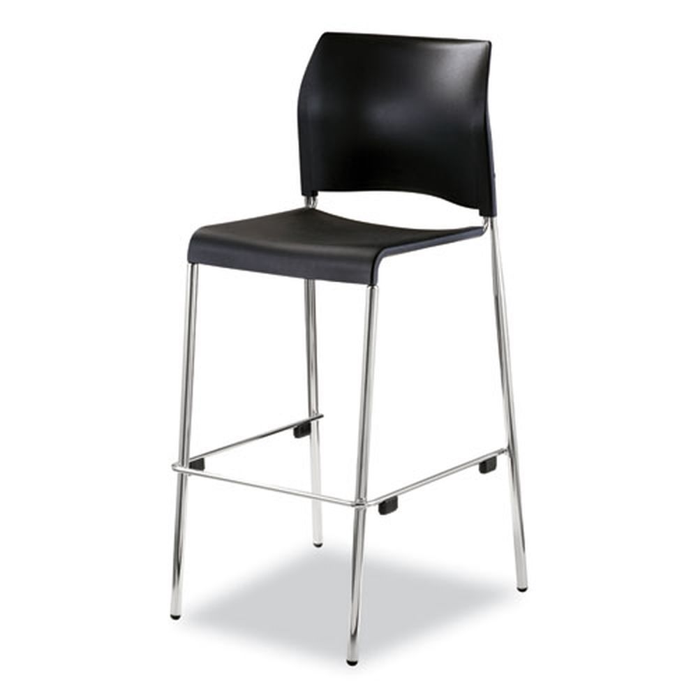 NPS Black Seat and Back Chrome Base 31 inch Seat Height Cafetorium Bar Height Stool, Supports Up to 500 Pound