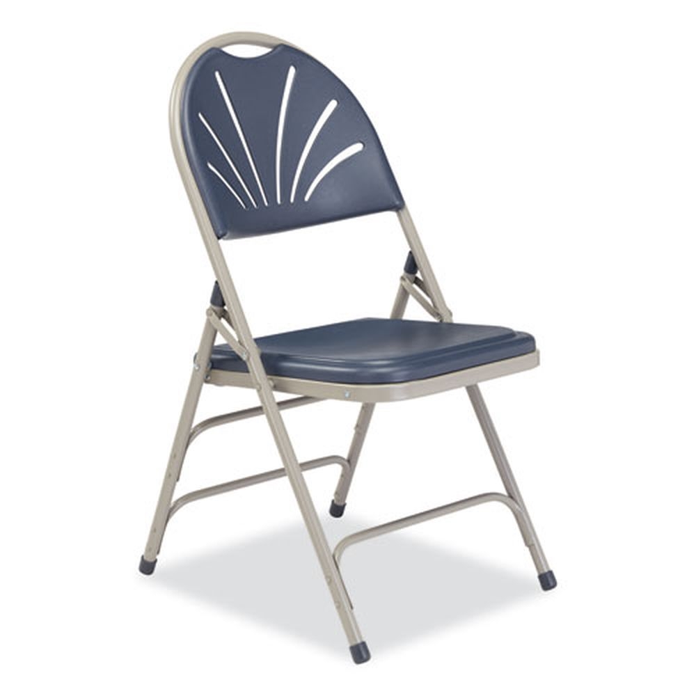 NPS 1100 Series Dark Blue Seat/Back Gray Base Deluxe Fan-Back Tri-Brace Folding Chair, Supports 500 Pound -- 4 per case