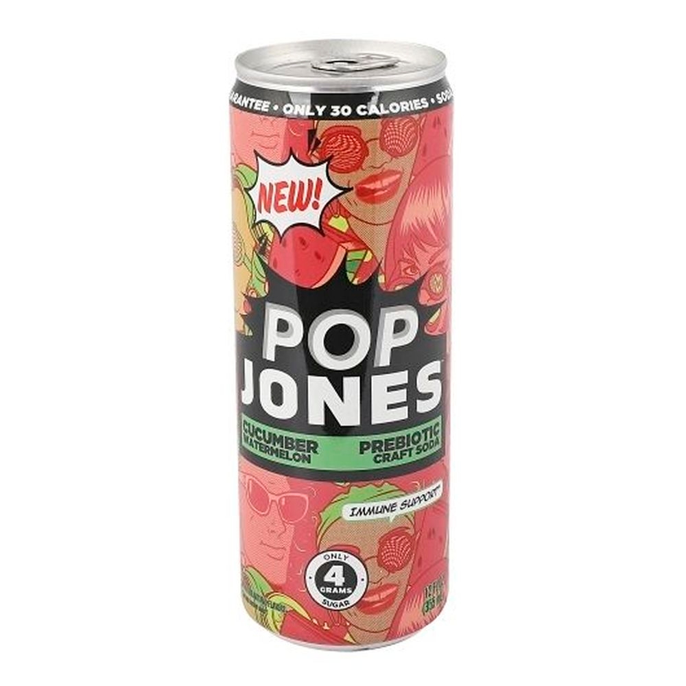 Pop Jones Prebiotic Watermelon Cucumber Soda, 355 Milliliter - 12 per case