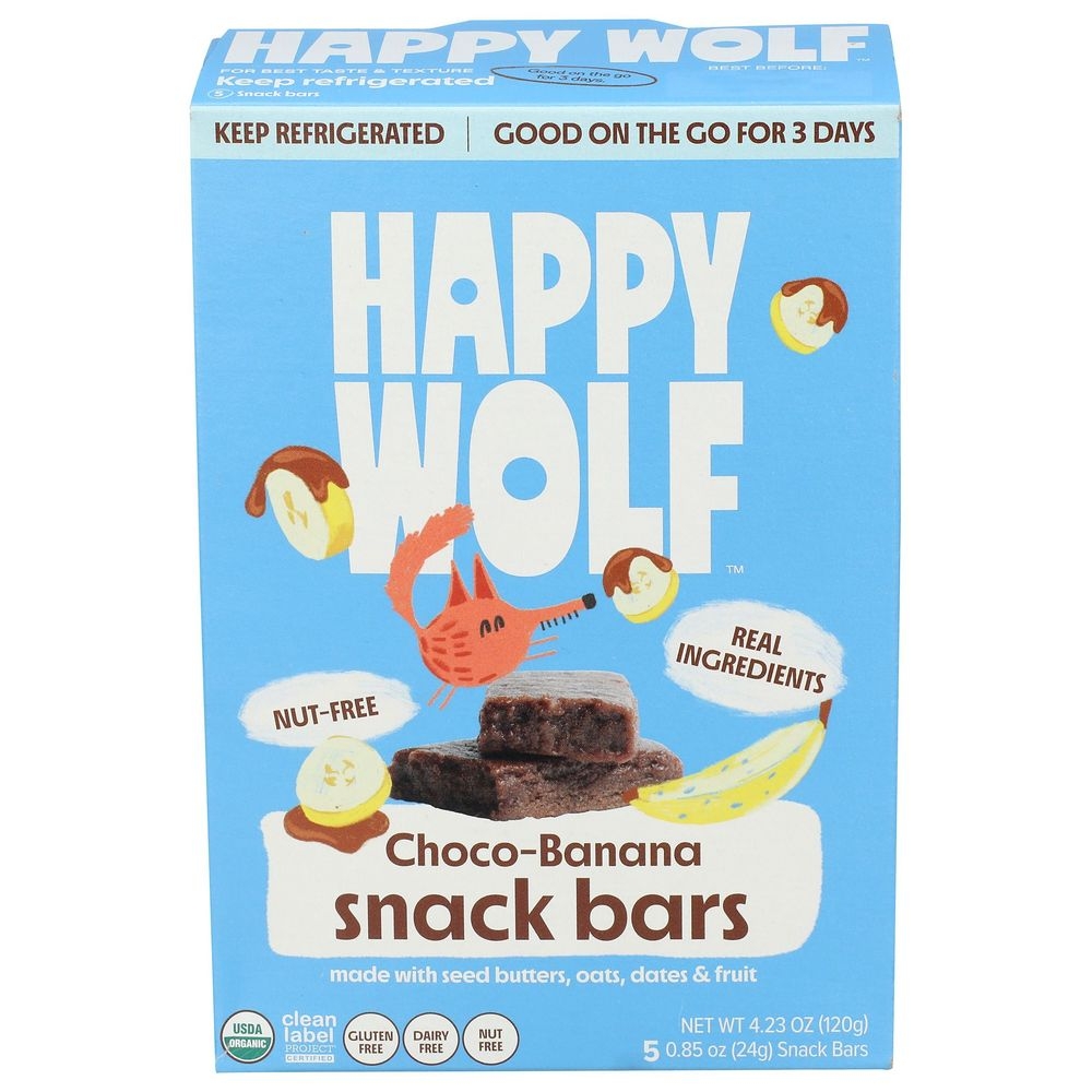 Happy Wolf 0.85 Ounce Organic Fridge Fresh Chocolate Banana Bar, 5 count -- 6 per case