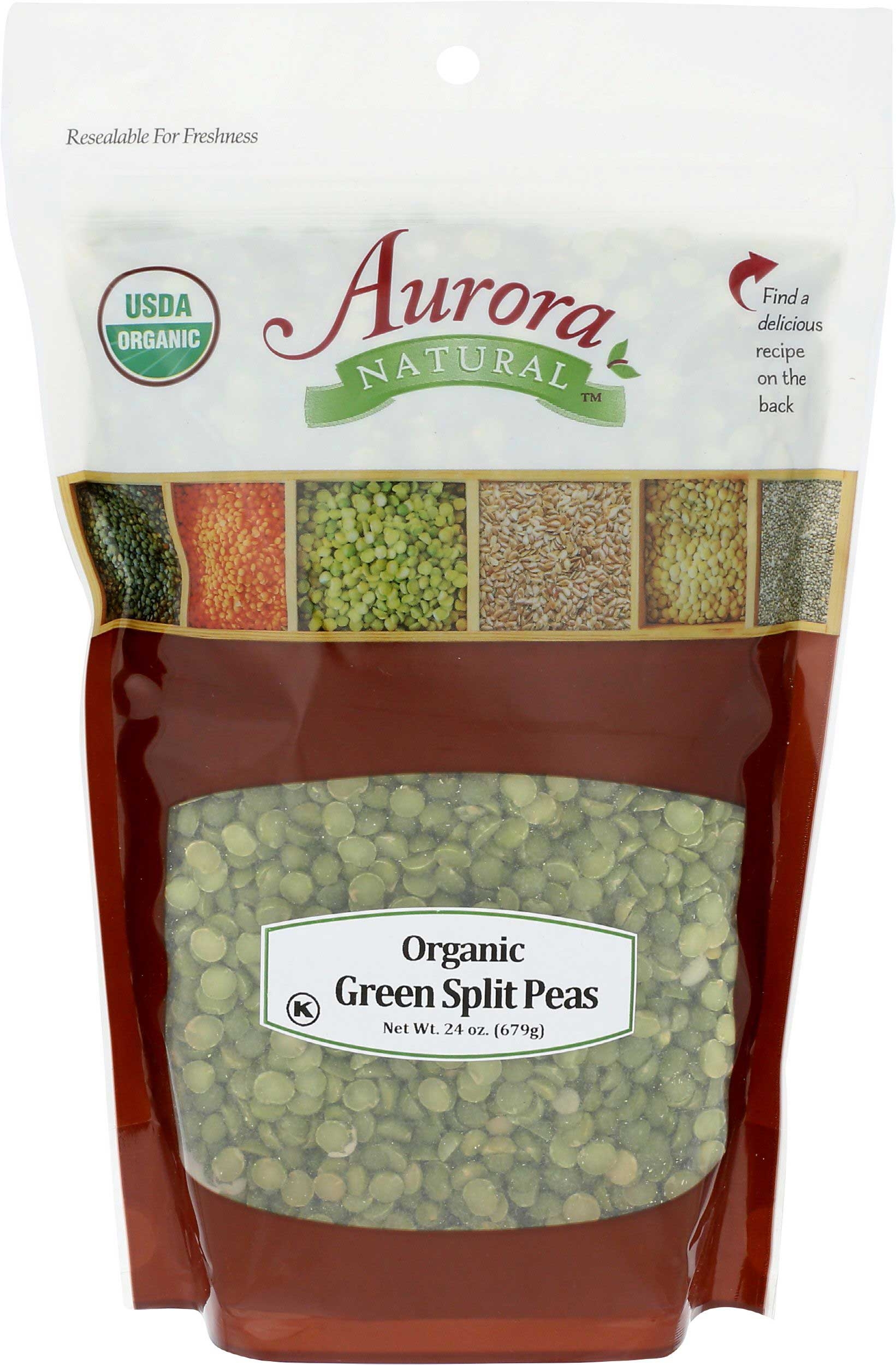 Aurora Natural Organic Green Split Peas, 24 Ounce -- 10 per case