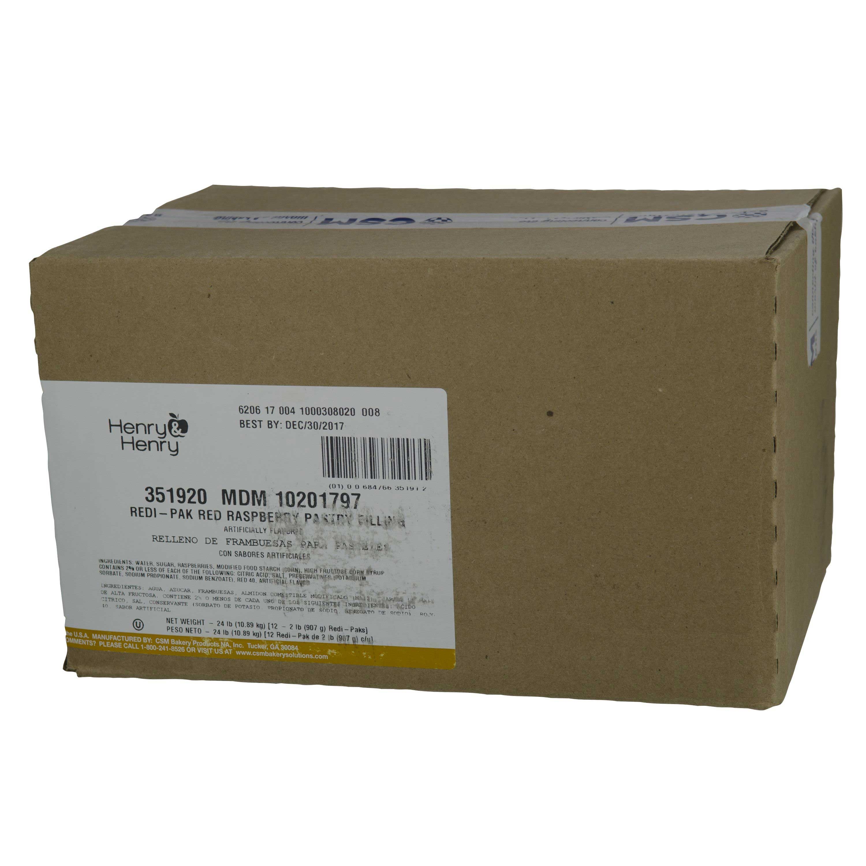 Henry and Henry Redi Pak Red Raspberry Filling, 2 Pound -- 12 per case.