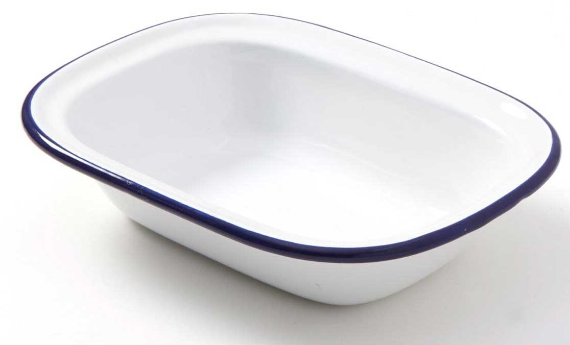 American Metalcraft White with Blue Rim Oblong Enamel Bowl, 16 Ounce