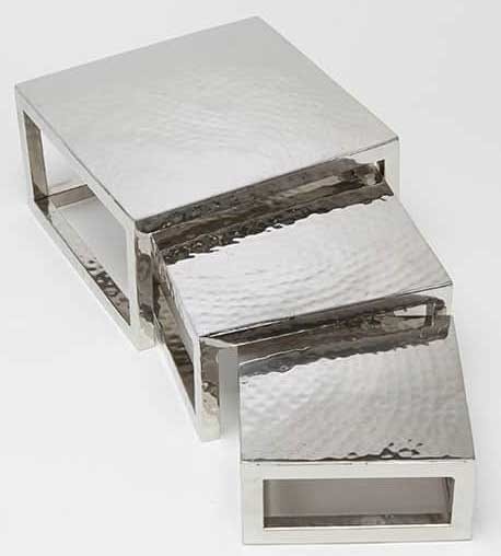 American Metalcraft Square Hammered Stainless Steel Frame 3 Piece Riser Set with Solid Top -- 1 set