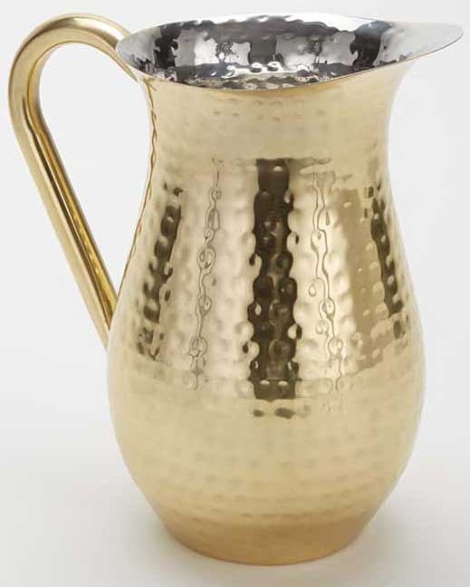 American Metalcraft Hammered Finish Single Wall Gold Long Neck Bell Pitcher, 84 Ounce