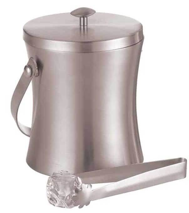 American Metalcraft Satin Finish Stainless Steel Double Wall Ice Bucket with Ice Tong, 4 7/8 inch Dia x 6 3/8 inch Height
