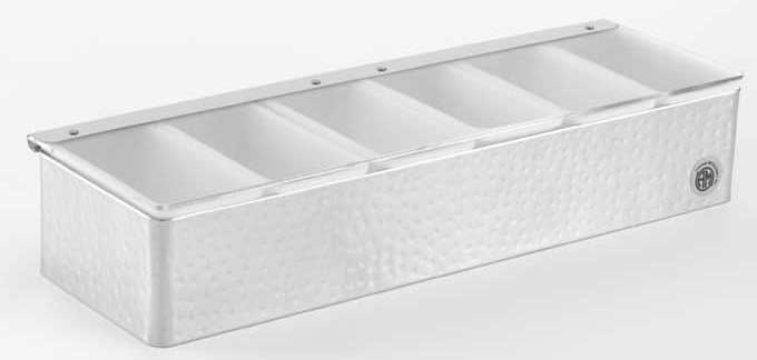 American Metalcraft Stainless Steel Six Compartment Hammered Finish Condiment Holder, 17 3/4 x 5 3/4 x 3 1/2 inch