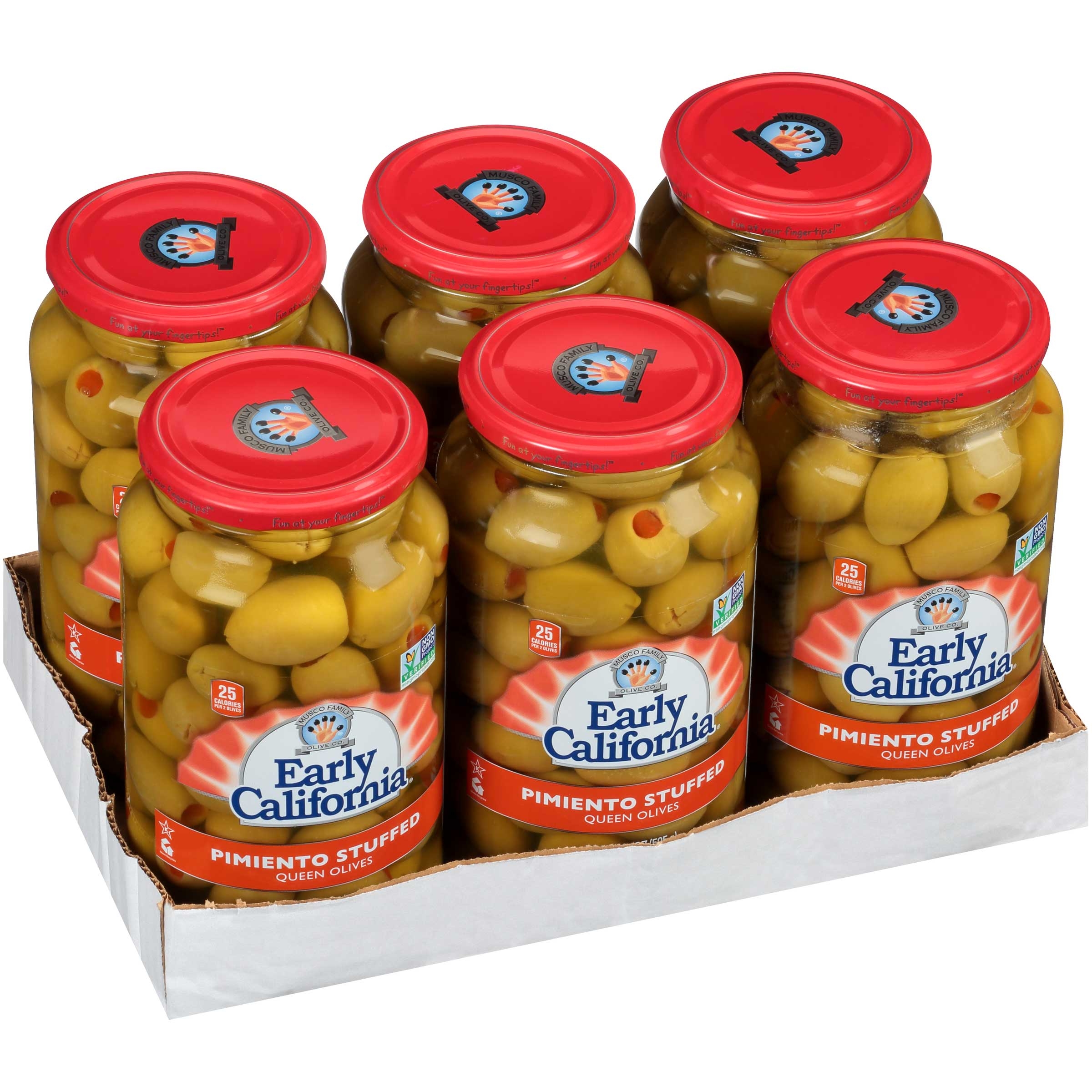 Early California Pimento Stuffed Queen Olives, 21 Ounce -- 6 per case.