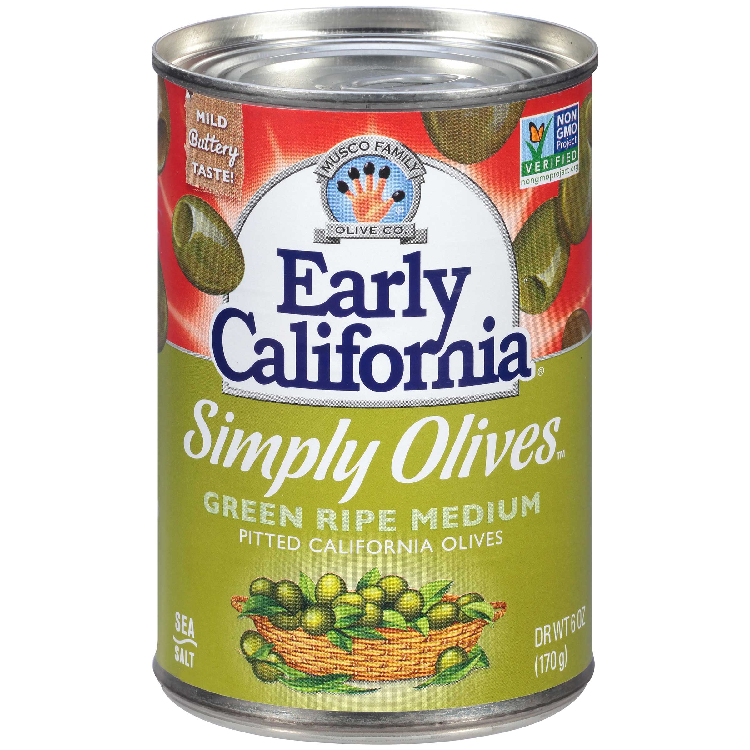 Early California Simply Medium Pitted Green Olives, 6 Ounce -- 12 per case.