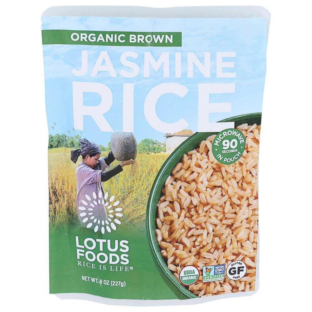 Lotus Foods Organic Brown Jasmine Rice, 8 Ounce Pouch -- 6 per case