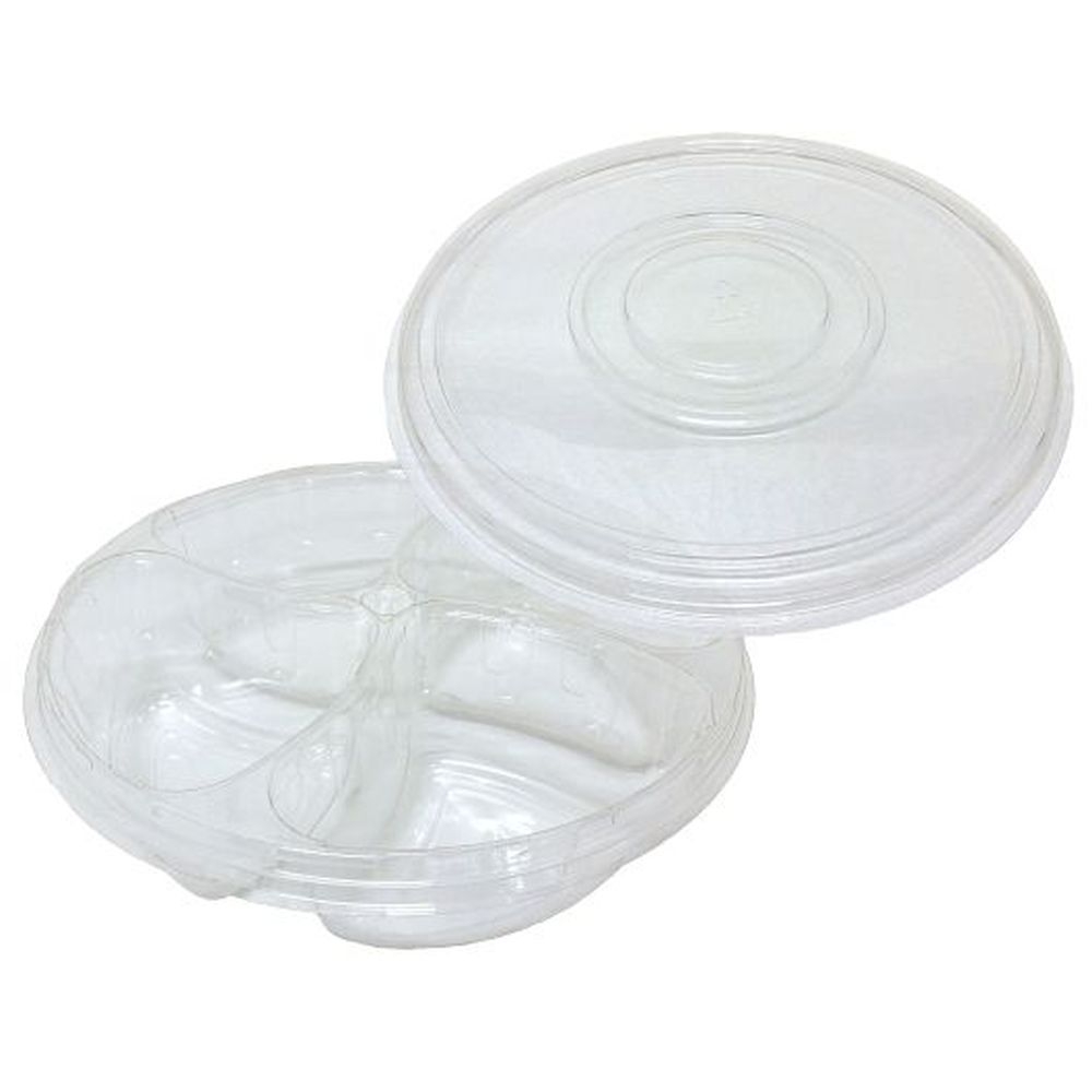 D and W Fine Pack 10.25 x 2.9 inch Round PET 4-Compartment Tray with Ring Lid, 100 count