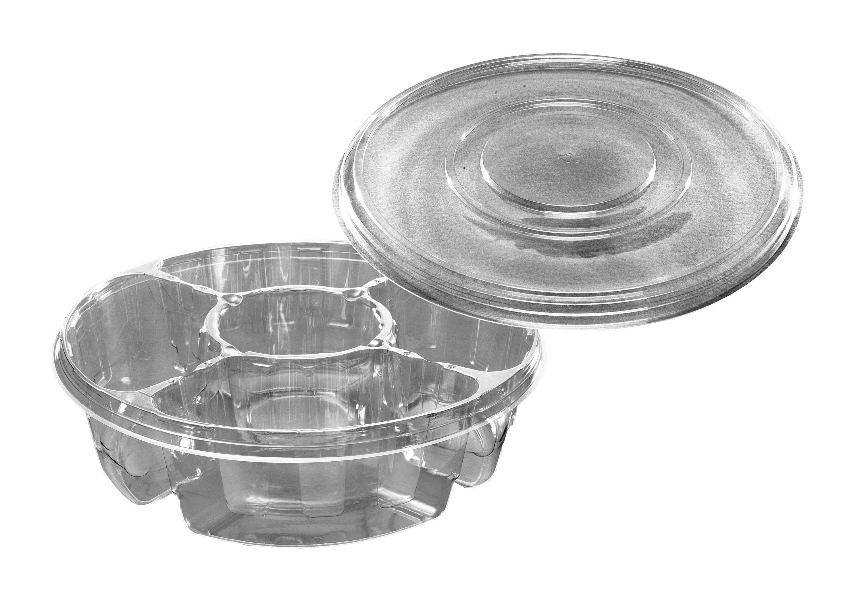 D and W Fine Pack PET Clear Four Compartment Platter, 13 inch -- 50 set per case.
