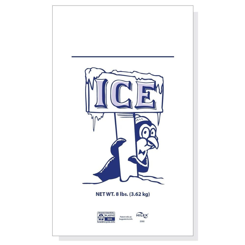Hilex LDPE Penguin Stock Print Drawstring Ice Bag, 8 Pound Capacity -- 500 per case