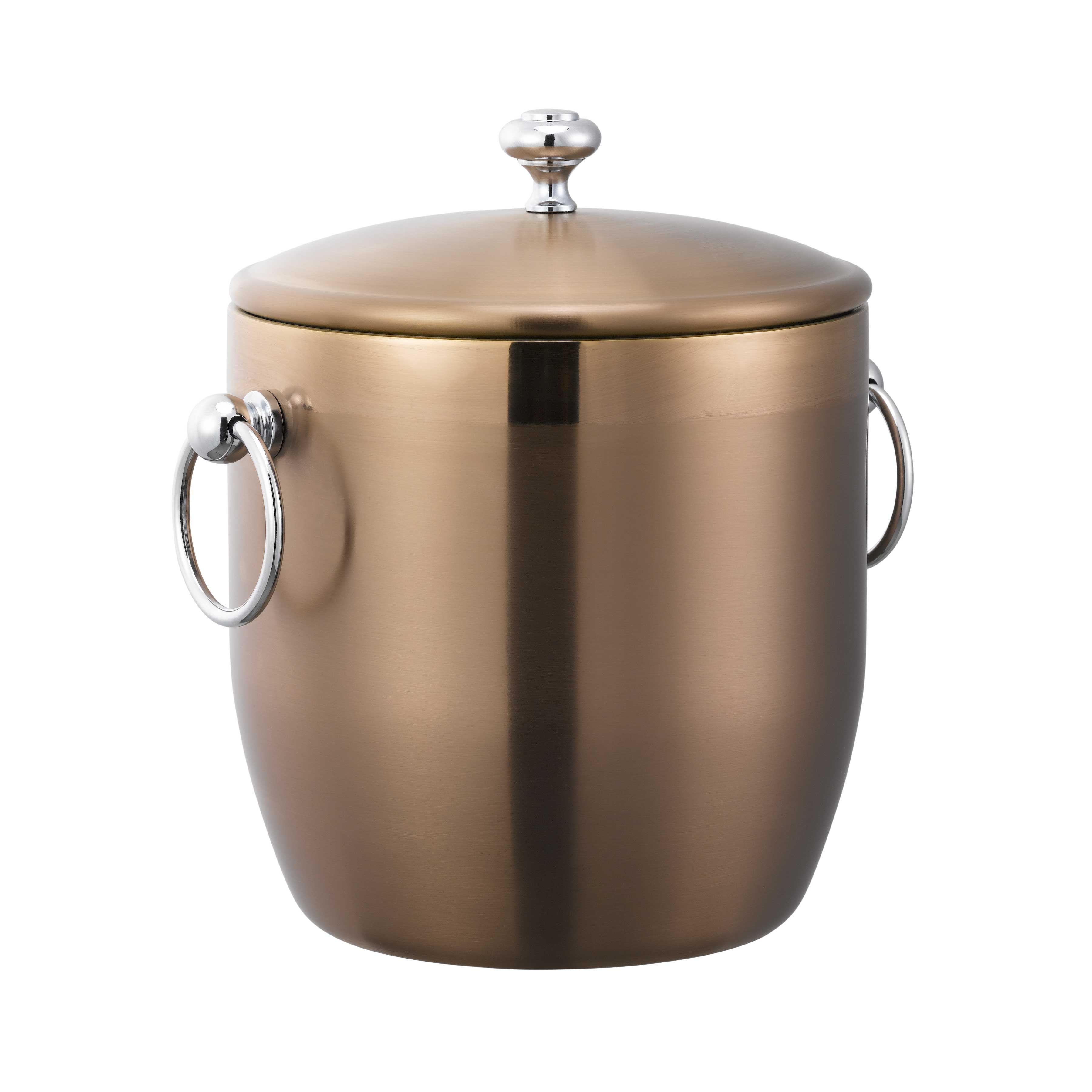 Service Ideas Elite Rose Gold Double Wall Stainless Ice Bucket with Drip Disk and Tongs, 3-Liter Capacity