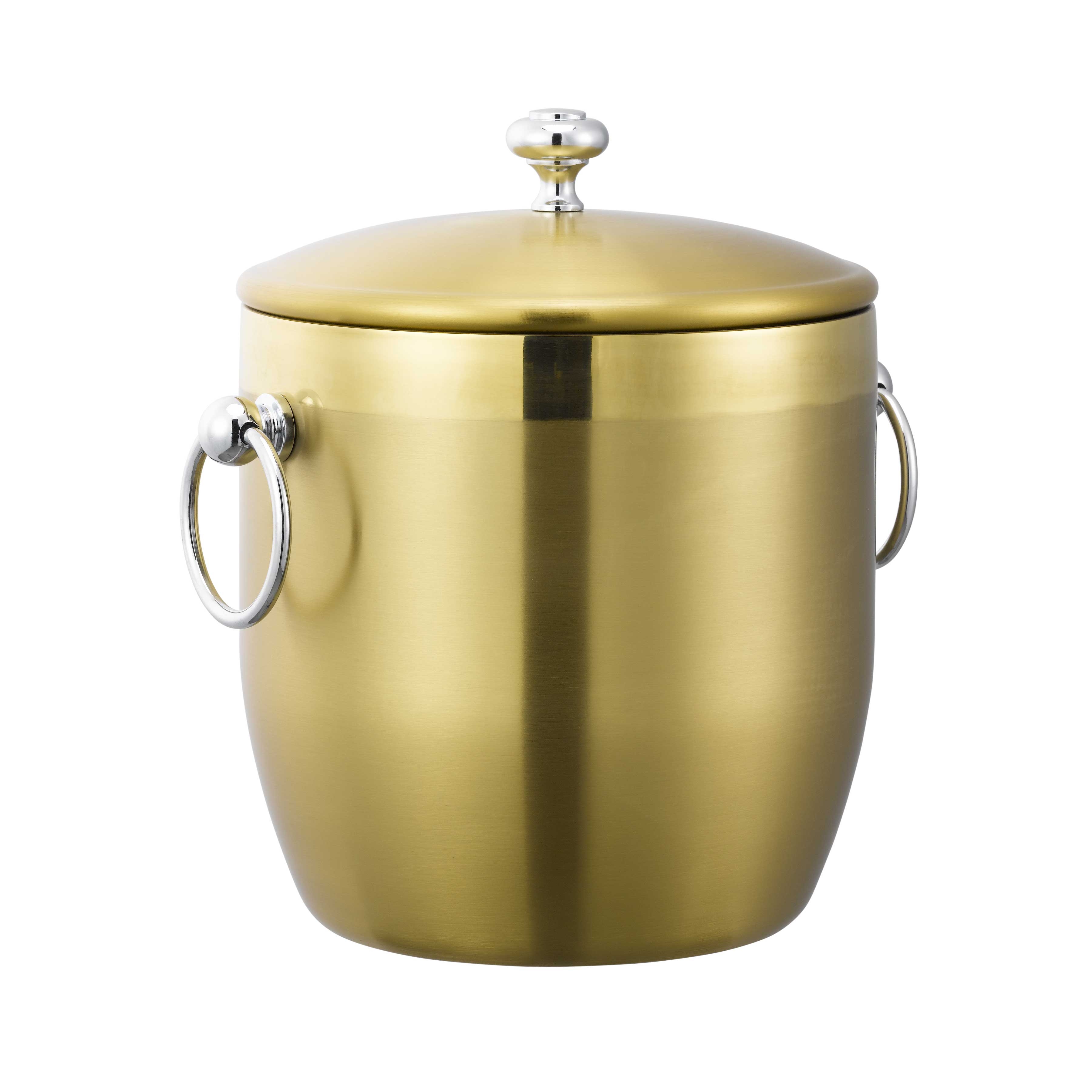 Service Ideas Elite Rose Vintage Gold Wall Stainless Ice Bucket with Drip Disk and Tongs, 3-Liter Capacity