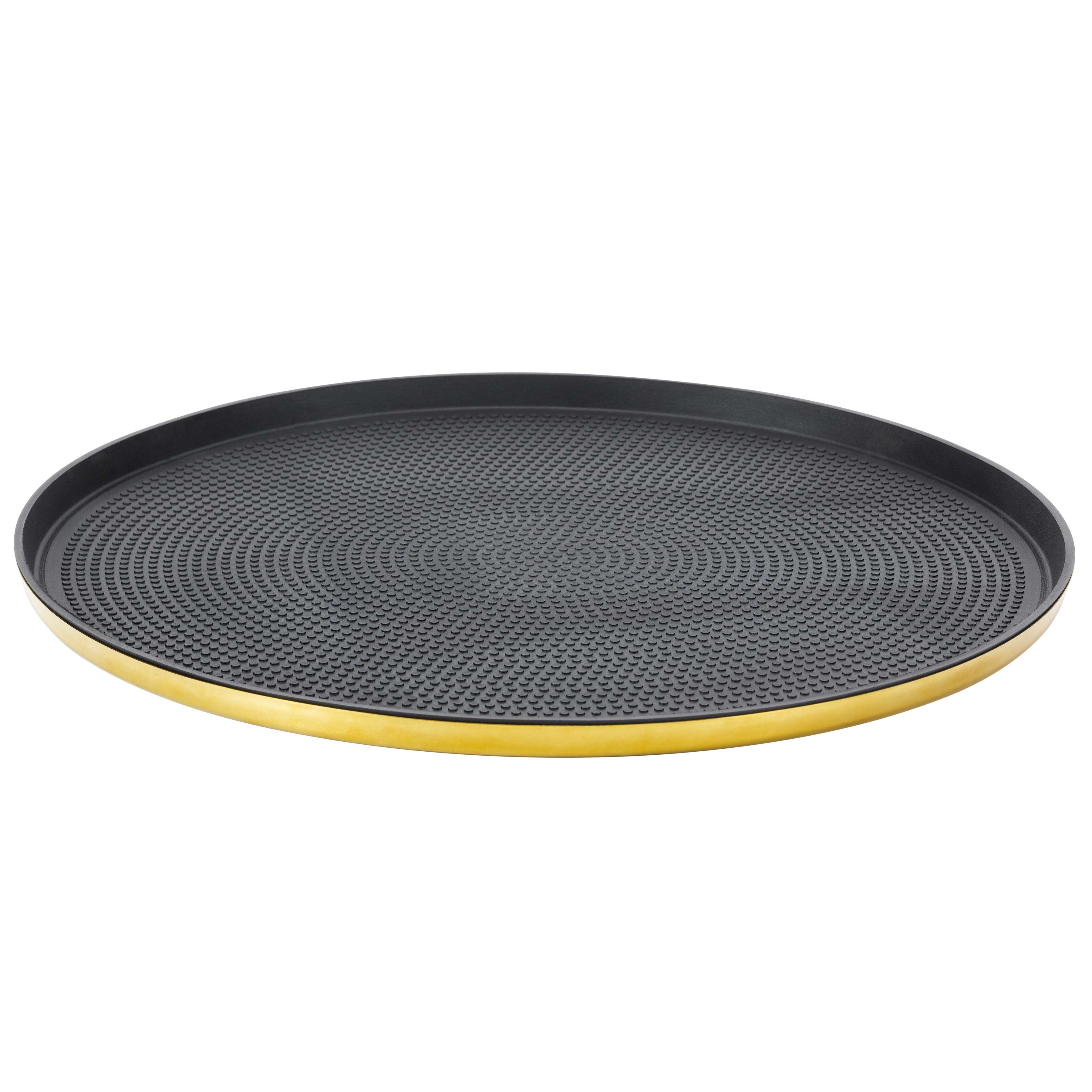 Service Ideas Vintage Gold Modern Edge Large Round Serving Tray, 14 inch Width x 0.75 inch Height
