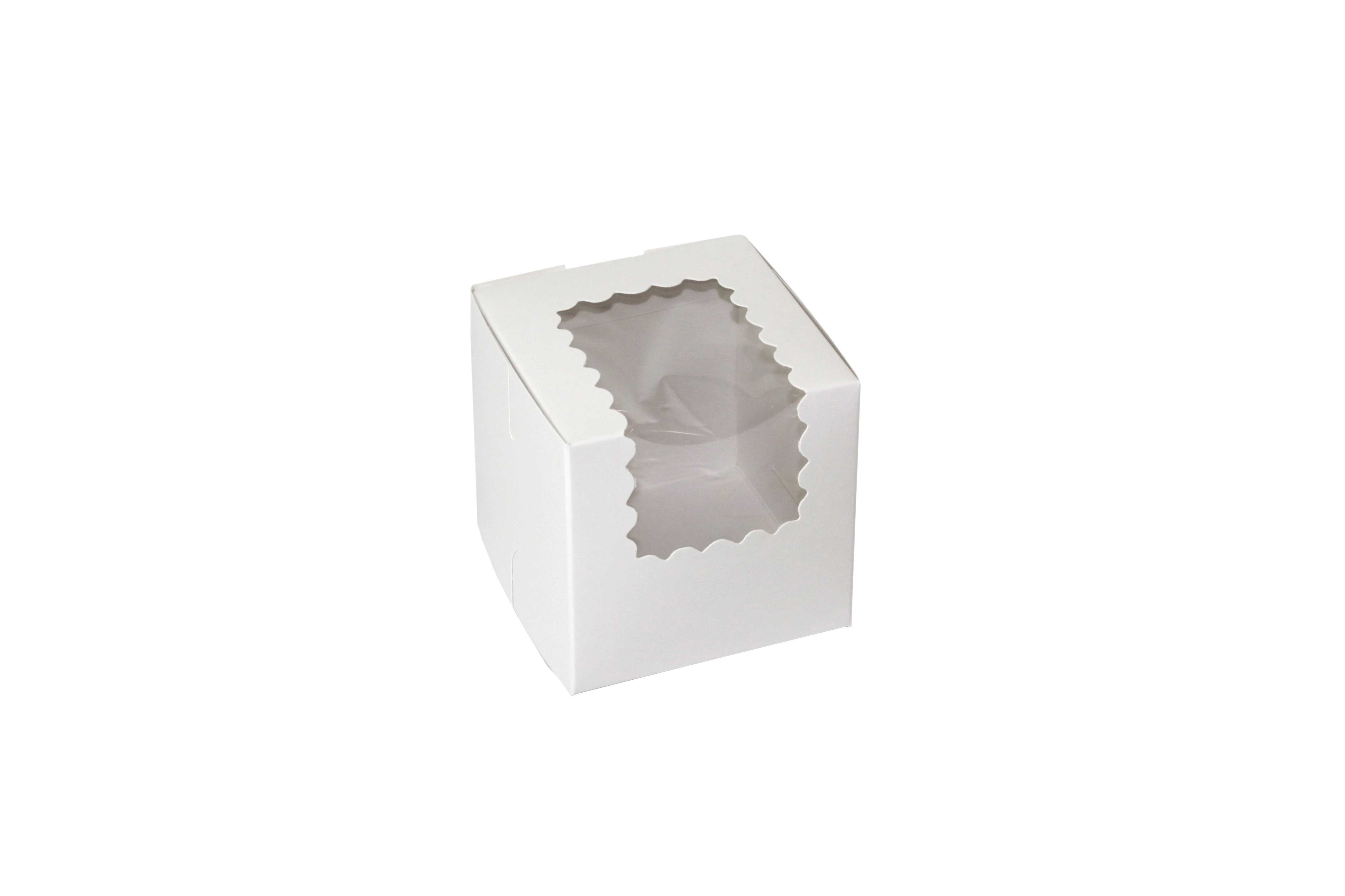 Boxit Windowed White Lock Corner One Piece Cupcake Box, 4 x 4 x 4 inch -- 100 per case.
