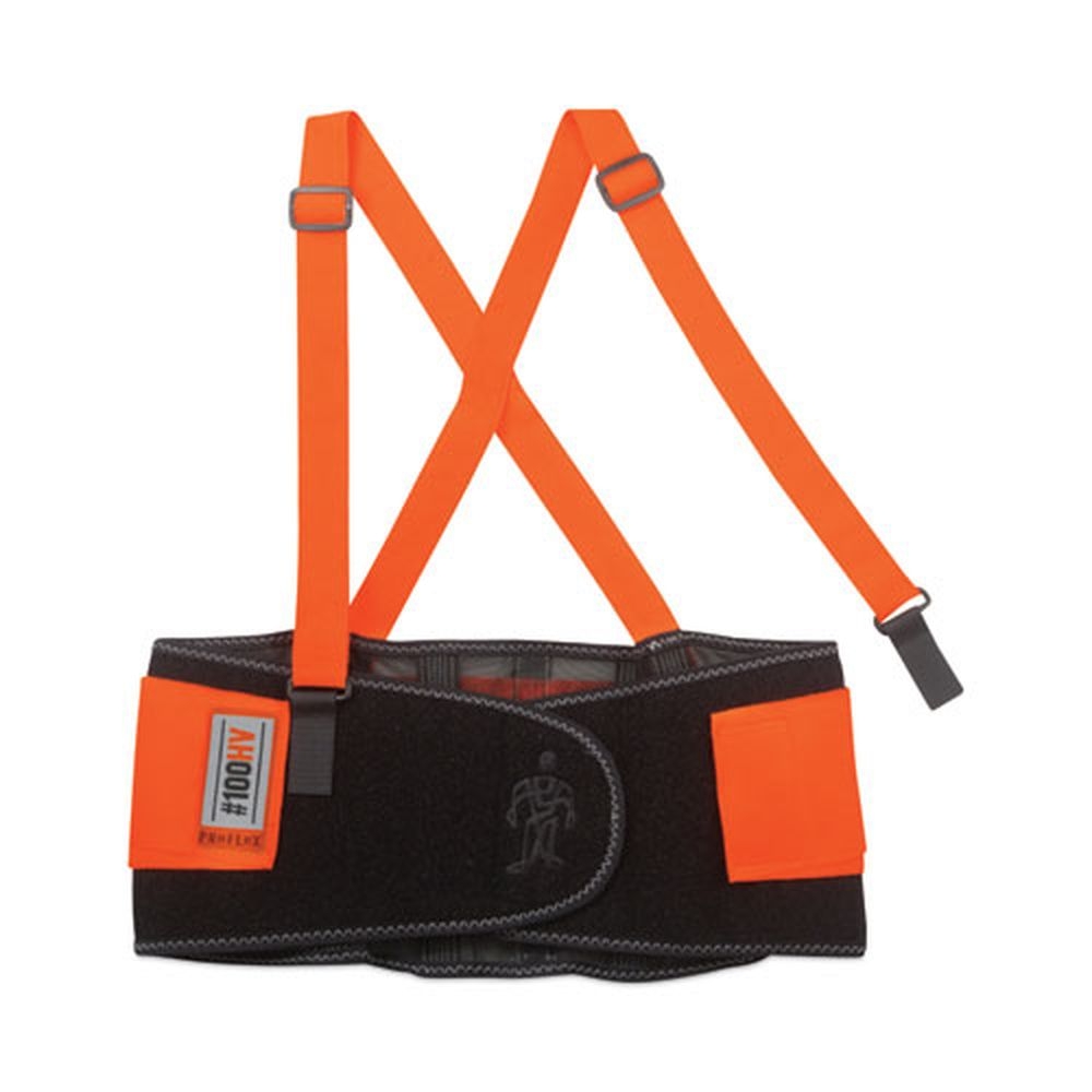 ergodyne ProFlex 100HV Black with Orange Large Economy Hi-Vis Spandex Back Support Brace, 34 to 38 inch Waist