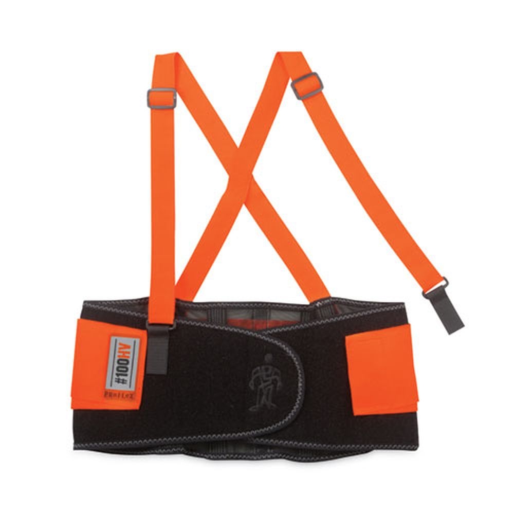ergodyne ProFlex 100HV Black with Orange X Large Economy Hi-Vis Spandex Back Support Brace, 38 to 42 inch Waist