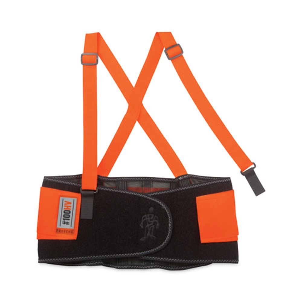 ergodyne ProFlex 100HV Black with Orange 2X Large Economy Hi-Vis Spandex Back Support Brace, 42 to 46 inch Waist