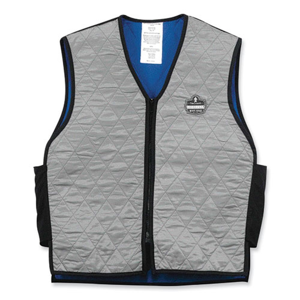 ergodyne Chill-Its 6665 Nylon/Polymer Large Gray Embedded Polymer Cooling Vest with Zipper
