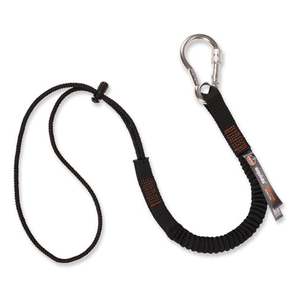 ergodyne Squids 3105 Black 32 to 48 inch Tool Lanyard with Aluminum Carabiner Plus Cinch Loop, 15 Pound Max Work Capacity