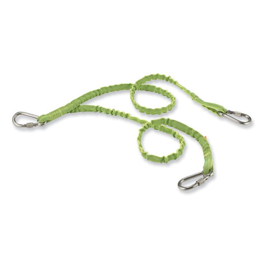 ergodyne Squids 3311 Lime 35 to 42 inch Twin Leg Tool Lanyard with Three Carabiners, 15 Pound Max Work Capacity