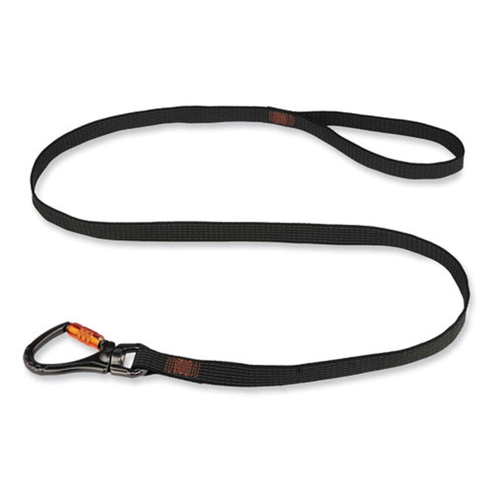ergodyne Squids 3129 Black 76 inch Tool Lanyard with Double Locking Swivel Carabiner Plus Loop, 40 Pound Max Work Capacity
