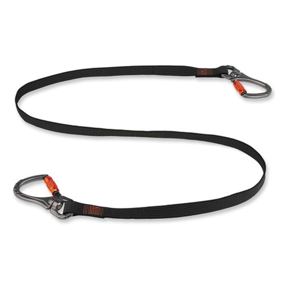 ergodyne Squids 3139 Black and Orange 76 inch Tool Lanyard with 2 Locking Swivel Carabiners, 40 Pound Max Work Capacity