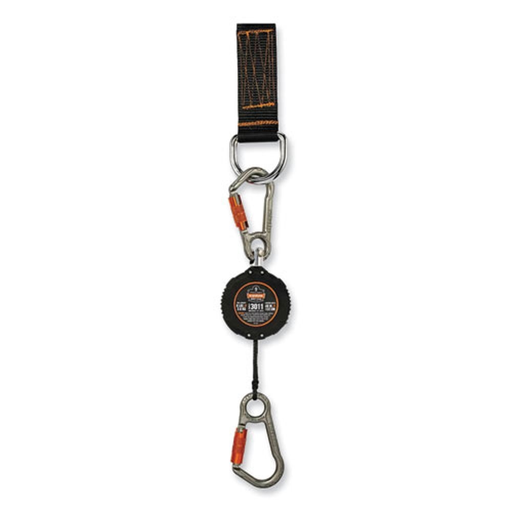 ergodyne Squids 3011 Black 48 inch Retractable Lanyard with Tool Plus Swivel Anchor Carabiners, 8 Pound Max Work Capacity