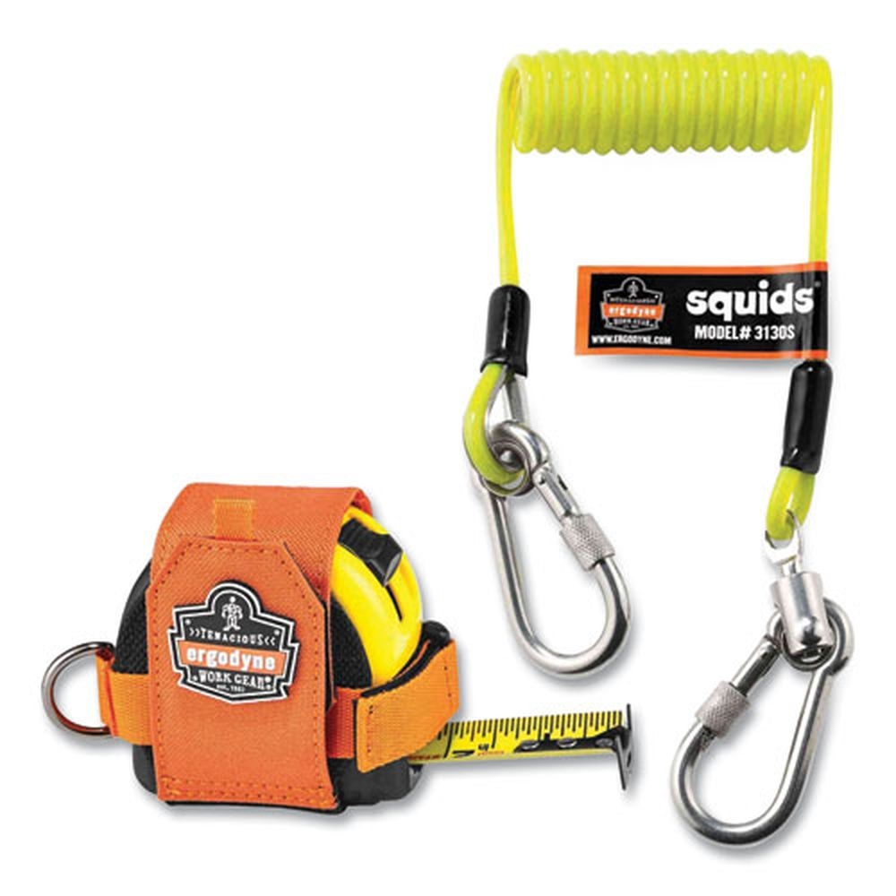 ergodyne Squids 3190 Lime and Black 6.5 to 48 inch Long Tape Measure Tethering Kit, 2 Pound Max Working Capacity