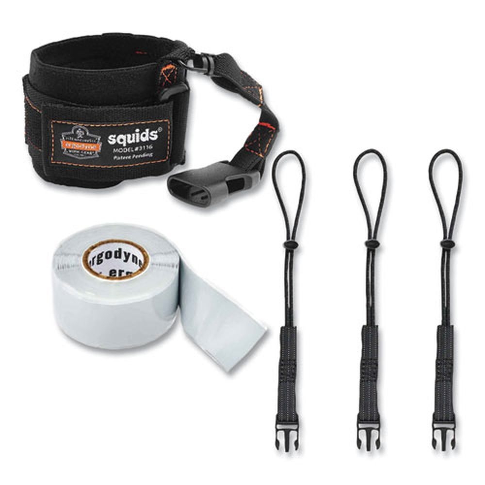 ergodyne Squids 3192 Wrist Black 7.5 inch Long Lanyard Tethering Kit, 3 Pound Max Working Capacity