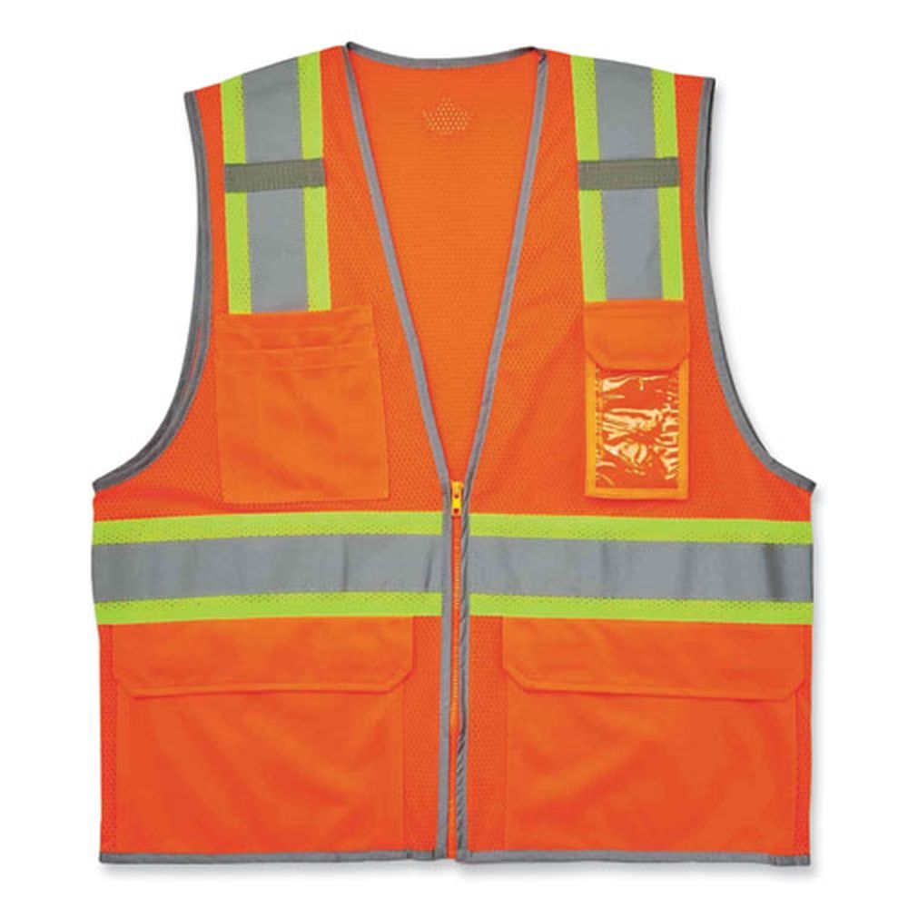 ergodyne GloWear 8246Z Polyester Small and Medium Orange Class 2 Two-Tone Mesh Reflective Binding Zipper Vest