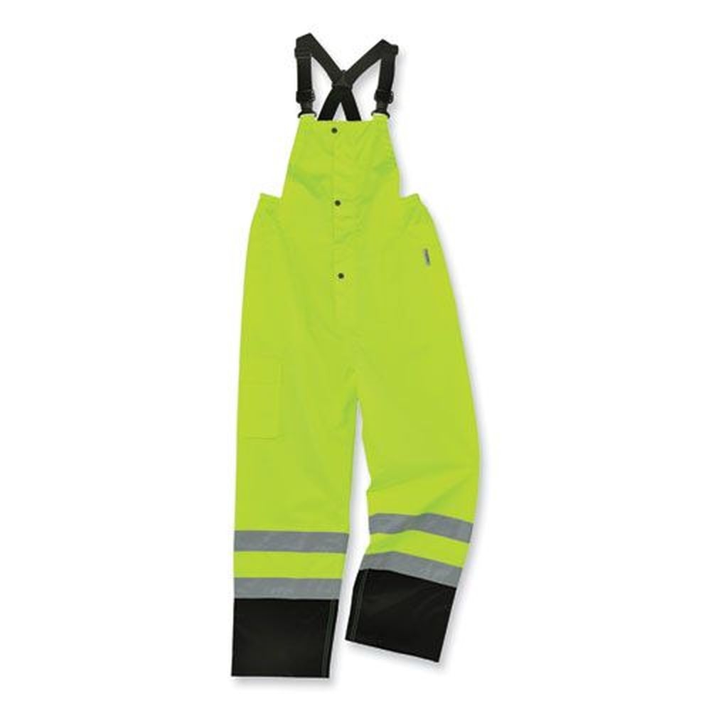 ergodyne GloWear 8918BK Lime 5Extra Large Class E Hi-Vis Rain Bibs Black Bottom