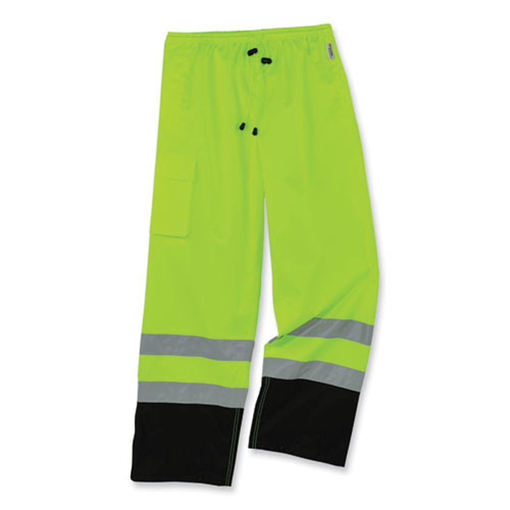 ergodyne GloWear 8915BK Small Lime Class E Hi-Vis Rain Pants Black Bottom