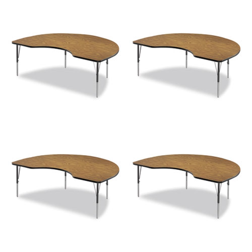 Correll Oak Top Black Legs Kidney Shape Adjustable Activity Table, 72 x 48 x 19 to 29 inch -- 4 per case