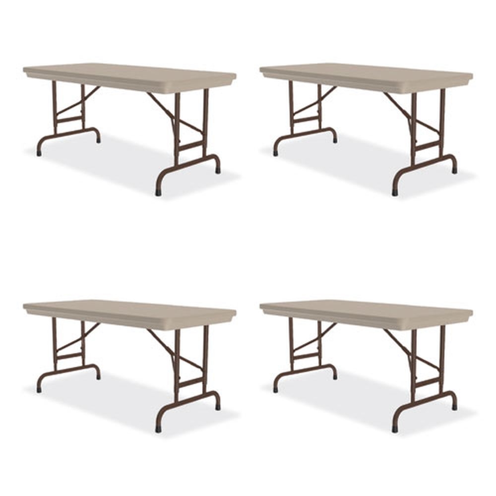 Correll Rectangular Mocha Top Adjustable Folding Table with Brown Legs, 48x 24x 22 inch to 32 inch -- 4 per case